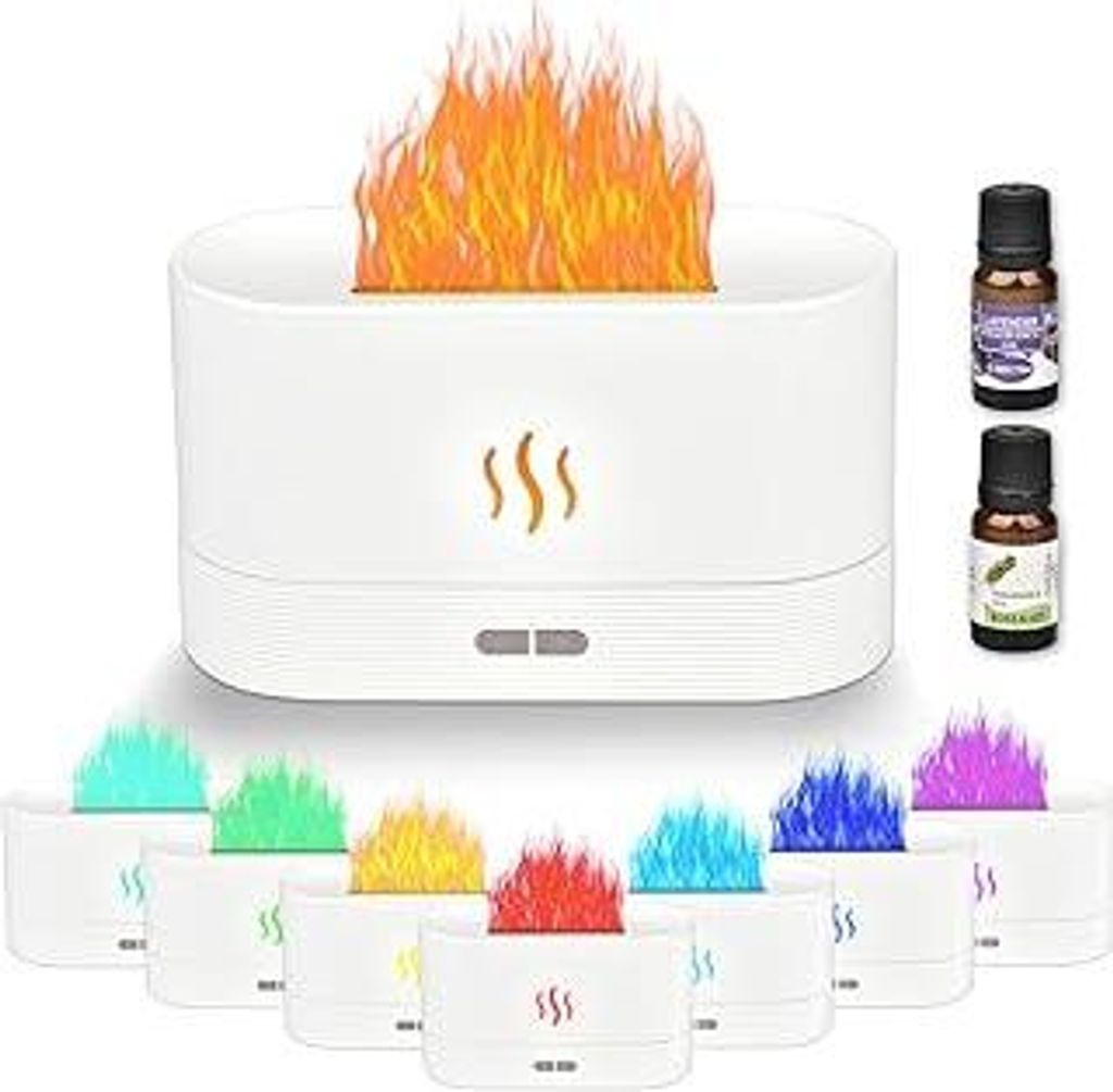Holwim Aroma Diffuser, 7-Farben-Licht Flammen Duftöl Ätherische Öle Diffuser, 180ml Luftbefeuchter Humidifier Wasserlose Abschaltautomatik für,...