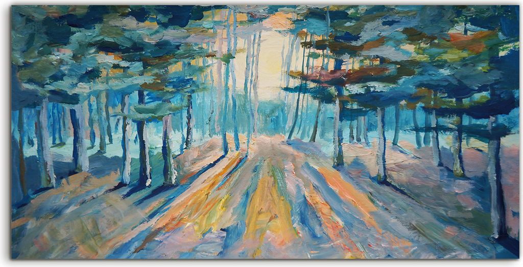 Coloray Spritzschutz aus Glas 140x70 Wandkunst Küchenrückwand Malerei schönen Winterwald Sonnenlicht