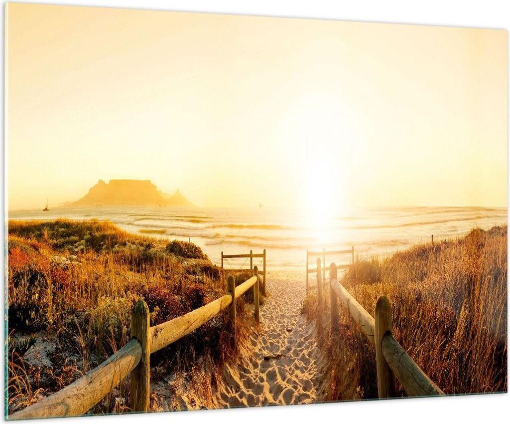 Bilder auf glas - Sonnenaufgang Welle Insel Meer - 100x70cm - Glasbilder - Wandbilder - Kunstdruck - zum Aufhängen bereit - Wanddekoration aus Gla...