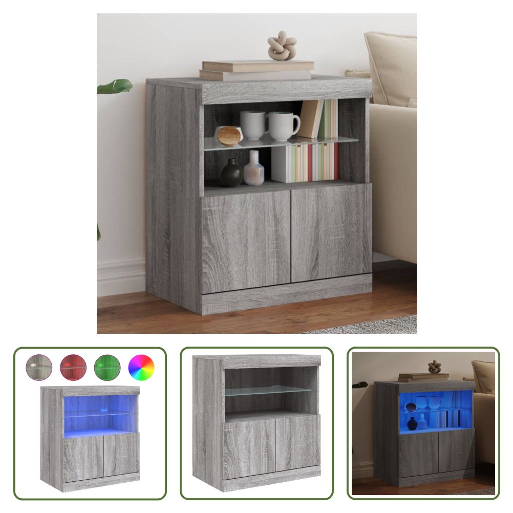 The Living Store Sideboard mit LED-Leuchten Grau Sonoma Produktbild 