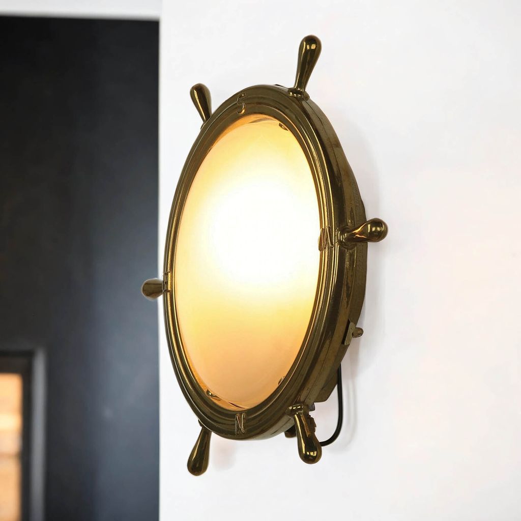 Wandlampe Messing Glas Steuerrad Ø32cm Maritim außergewöhnlich ATLANTICO Flur Treppenhaus Bad