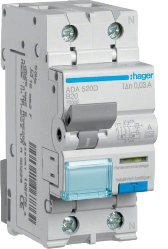Hager Fi-LS 1P+N 10kA B-20A 30mA ADA520D Typ A