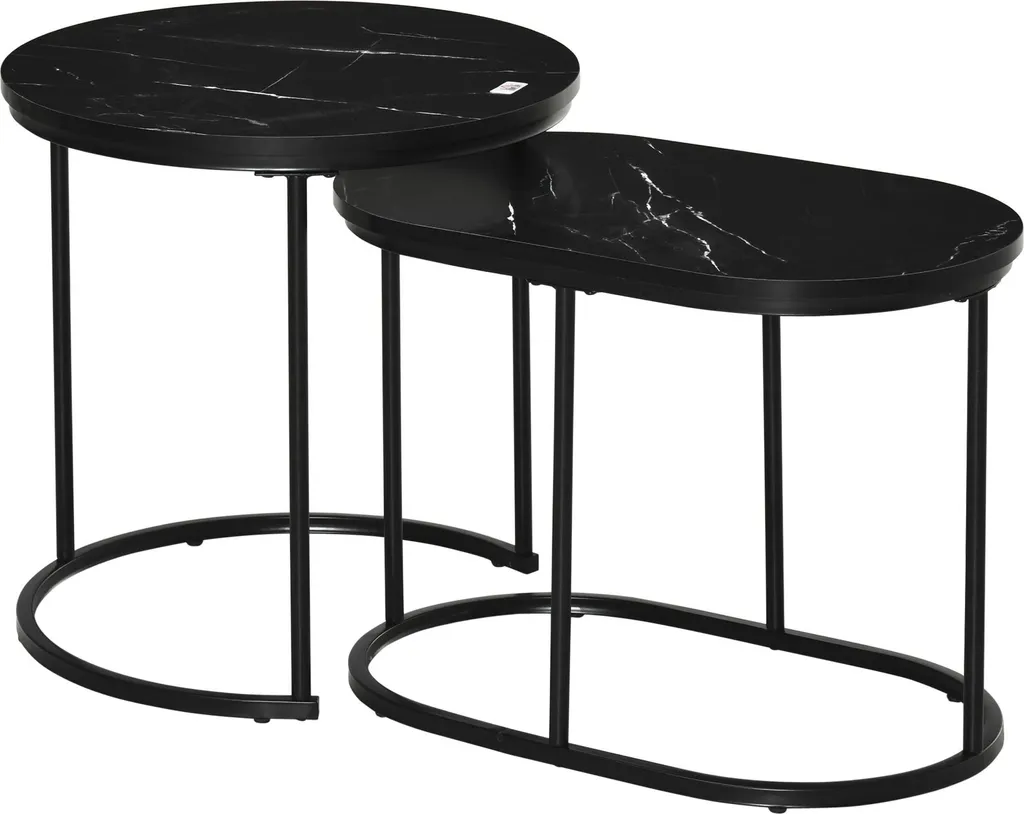 Table Basse Gigogne en Acier Noir et Bois MDF pour Salon Moderne Lot 2