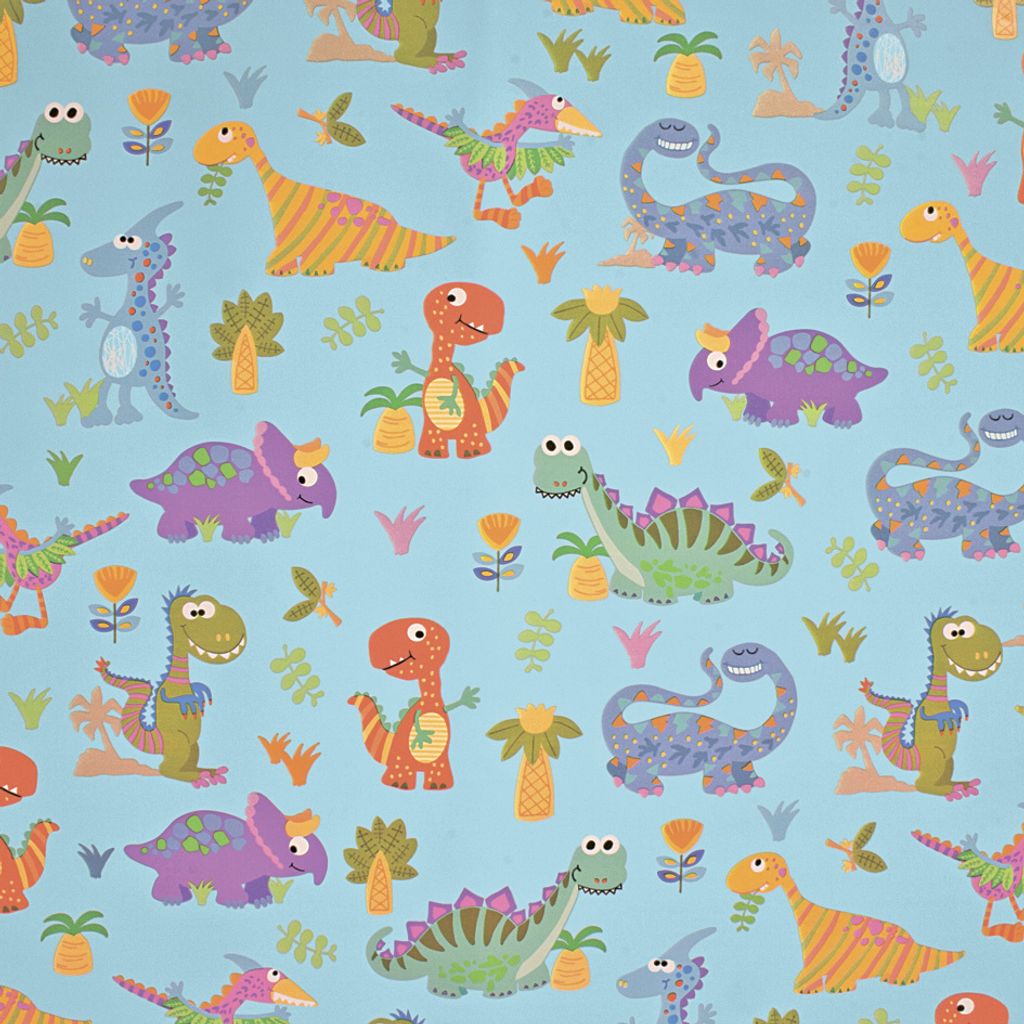 Geschenkpapier kleine Dinosaurier 70cm x 2m Rolle hellblau Produktbild 1