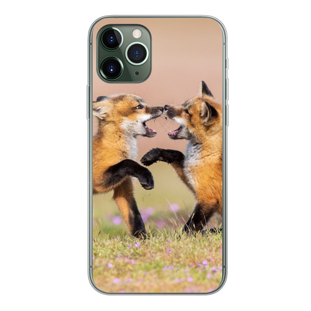 MuchoWow Handyhülle Schutzhülle Hülle für iPhone 11 Pro Füchse - Blumen - Porträt Silikon Softcase Handy Hülle - Handy