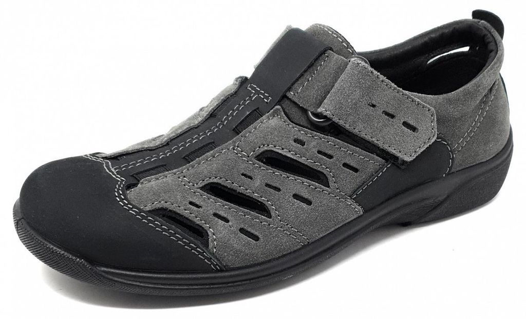 Rohde Herren Halbschuhe Slipper Leder Klettverschluss Rostock 1235, Größe:42 EU, Farbe:Grau