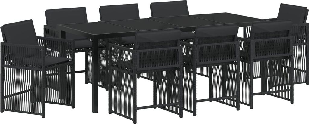 Möbel 9-teiliges Garten Essset mit Kissen Schwarz Poly Rattan - Gartenstühle 3380776