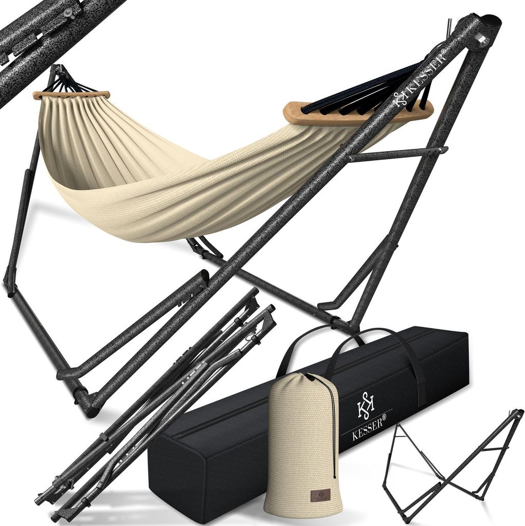 KESSER Hängematte Vill mit Gestell Metall Faltbar verstellbar Stabiler Rahmen Indoor & Outdoor Mit Tragetasche + Beutel Hängesessel Hängematte...