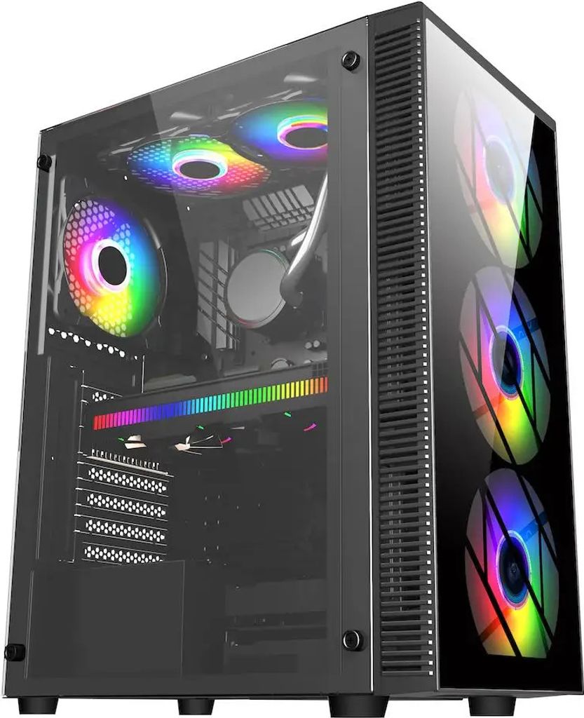 A computer case with RGB lighting.