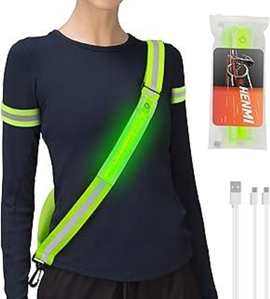 HENMI Lauflicht Joggen mit Reflektoren Gürtel,LED Wiederaufladbare USB Verstellbarer Lauflampe für Radfahren Wandern Joggen Laufen Running Outdoo...