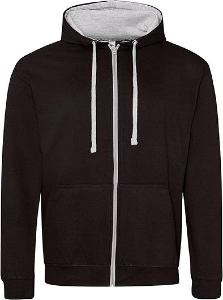 Just Hoods JH053 | Varsity Zoodie Kapuzenpulli mit Reisverschluss - Farbe: Jet Black/Heather Grey - Größe: L