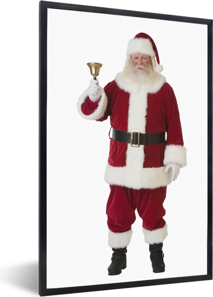 MuchoWow Gerahmtes Poster Der ikonische Weihnachtsmann läutet seine Glocke auf einem weißen Hintergrund 60x90 cm - Poster mit Schwarzem Bilderr...