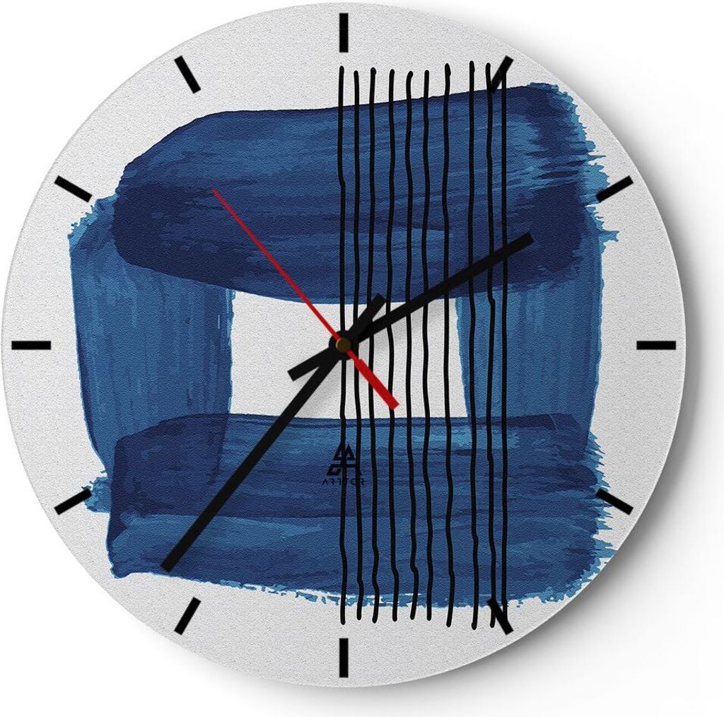 Wanduhr - Rund - Glasuhr - Abstraktion Aquarell Blau - 40x40cm - Schleichendes Uhrwerk - Lautlos - zum Aufhängen bereit - Dekoration Modern - Wand...
