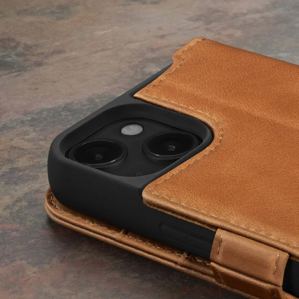 Custodia iPhone 15 TORRO in Pelle Marrone Chiaro - Stand e Portafoglio - 4