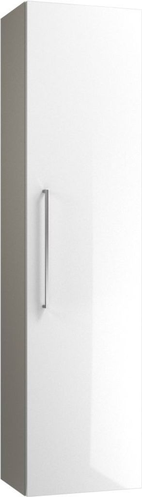 Badezimmer - Hochschrank Noida 41, Farbe: Beige / Weiß glänzend – 138 x 35 x 25 cm (H x B x T)