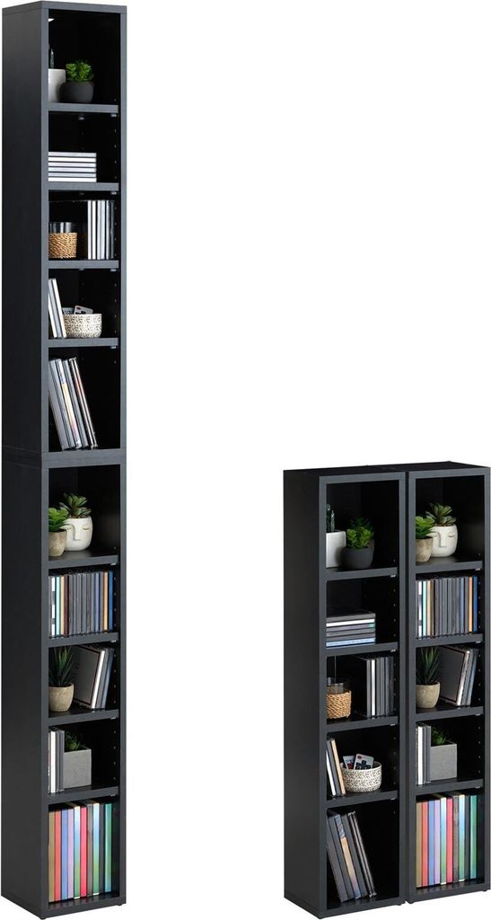 CD DVD Blueray Regal CHART in Betonoptik – Zweiteiliges Medienregal, Aufbewahrung, CD-Ständer mit 10 Fächern für bis zu 160 CDs, 20x187 cm (B ...