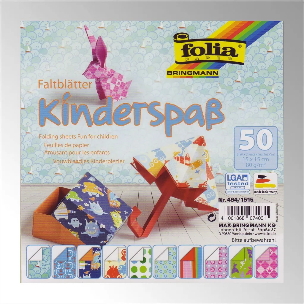 Set Origami Folia KINDERSPASS 15x15cm - 50 Fogli Carta Creativa - 4