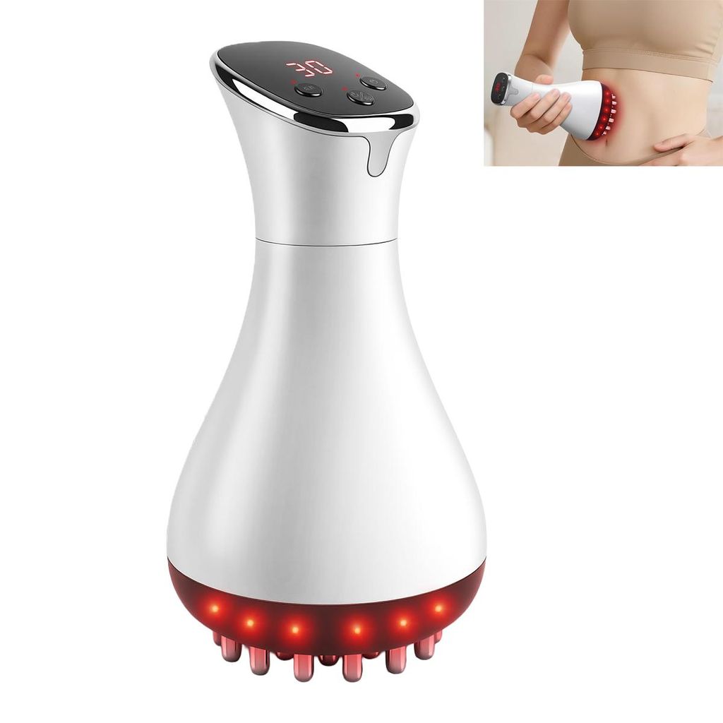 4-in-1 Lymphdrainage-und Figur-Massagegerät,tragbar, USB-C wiederaufladbar,EMS,Tiefenvibration,Rotlicht & Wärmetherapie,für straffe, glatte Haut