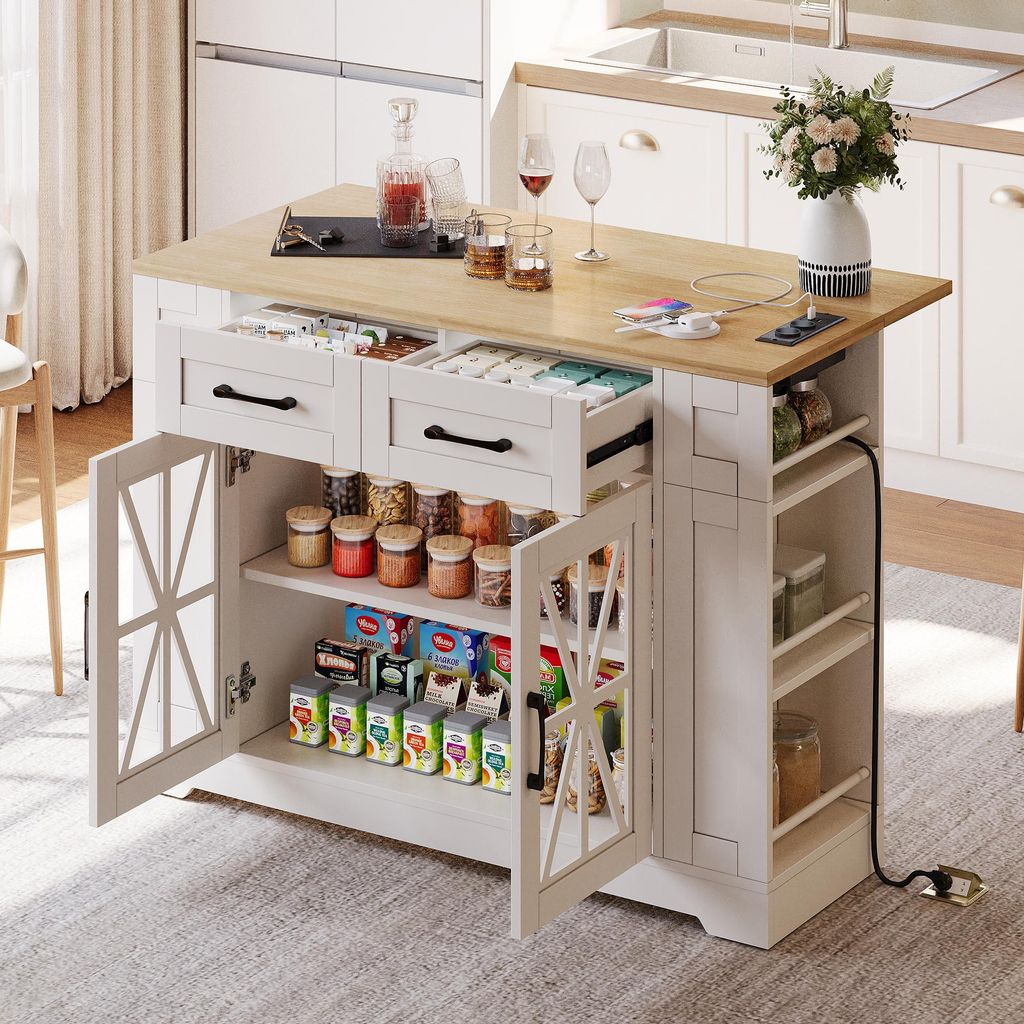 Merax Mobile: isola da cucina da 120 cm con ante in vetro e Immagine del prodotto 