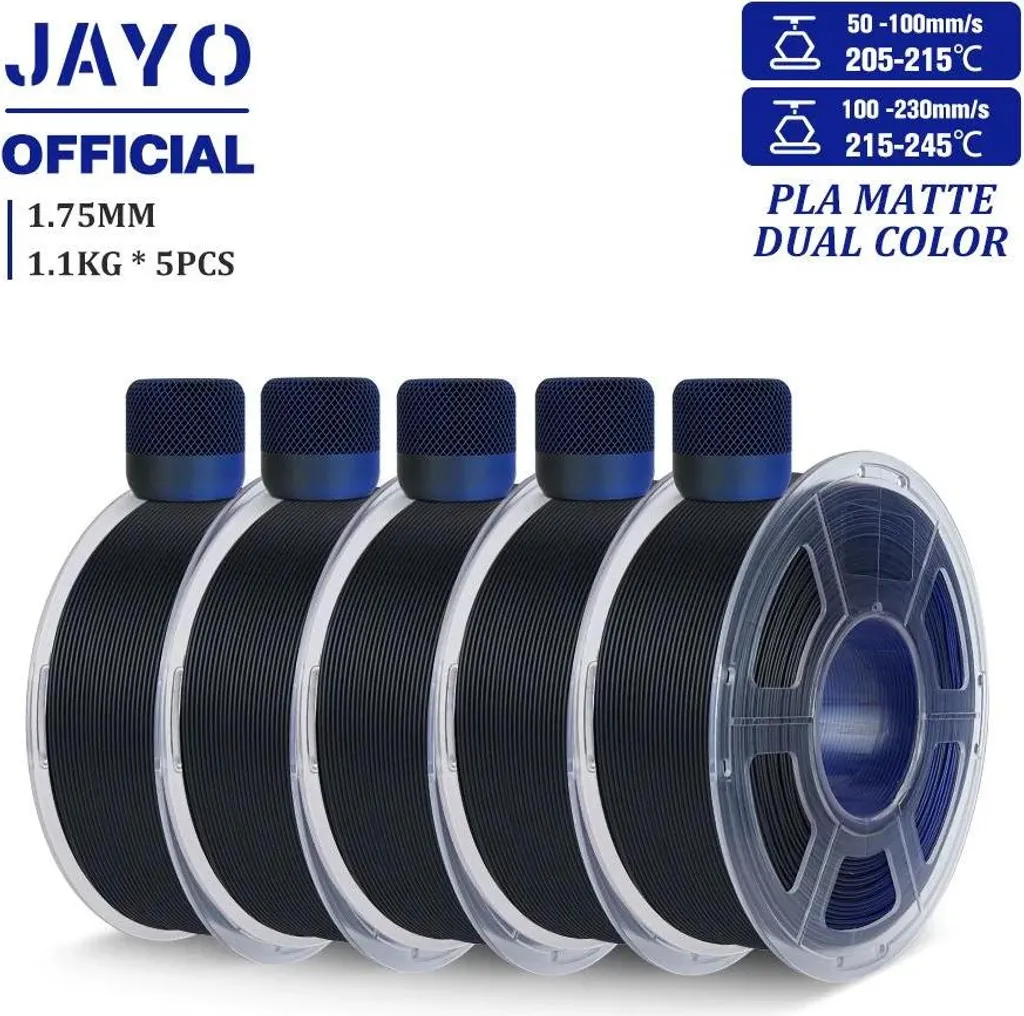 Filament 3D sans bouchage pour impression lisse mate, 5 rouleaux Noir Bleu