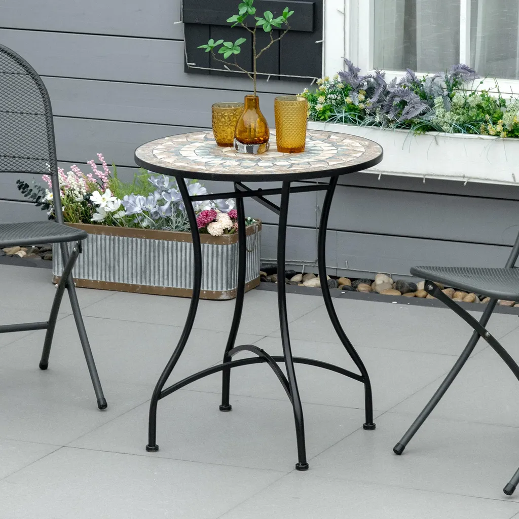 Table de jardin ronde Ø60cm mosaïque idéale petit balcon et terrasse - 2