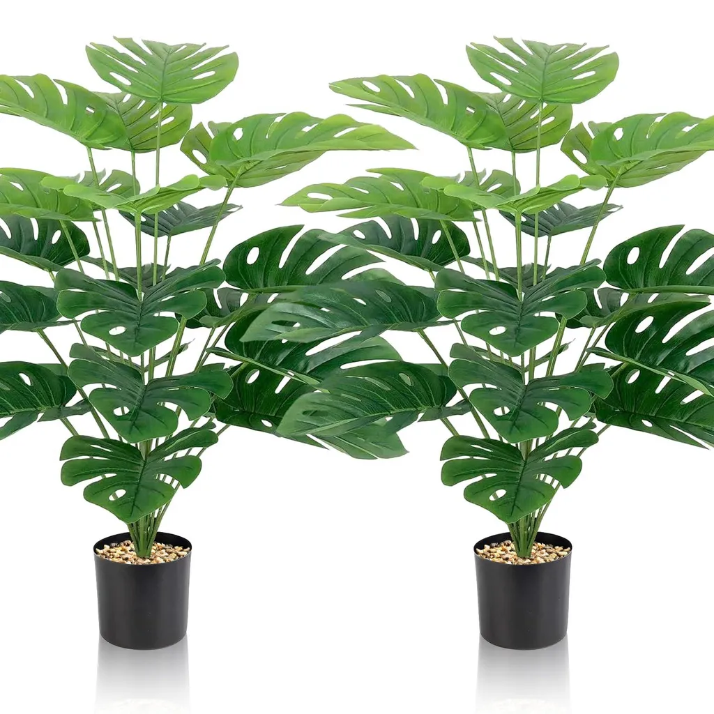 Grand Monstera Artificiel Réaliste Lot de 2 - Feuillage Dense et Vert