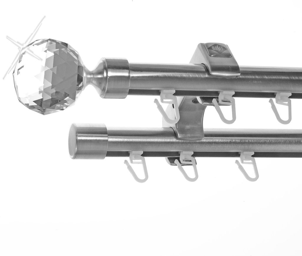 Innenlauf Edelstahl Look Gardinenschiene Gardinenstange 20mm Deckenträger 2-läufig Kristall Kugel D60 E87E30 II