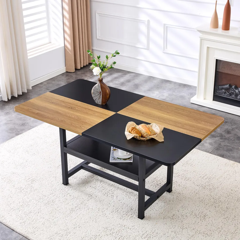 Table de salle à manger industrielle avec étagère bois noir 120cm