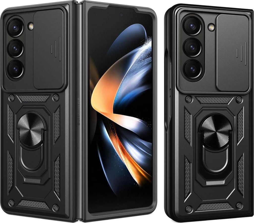Mobigear Armor Ring Cam Slide Samsung Galaxy Z Fold 7 Hülle Hardcase Backcover Stoßfest mit Ringhalter und Kamera Slider - Schwarz