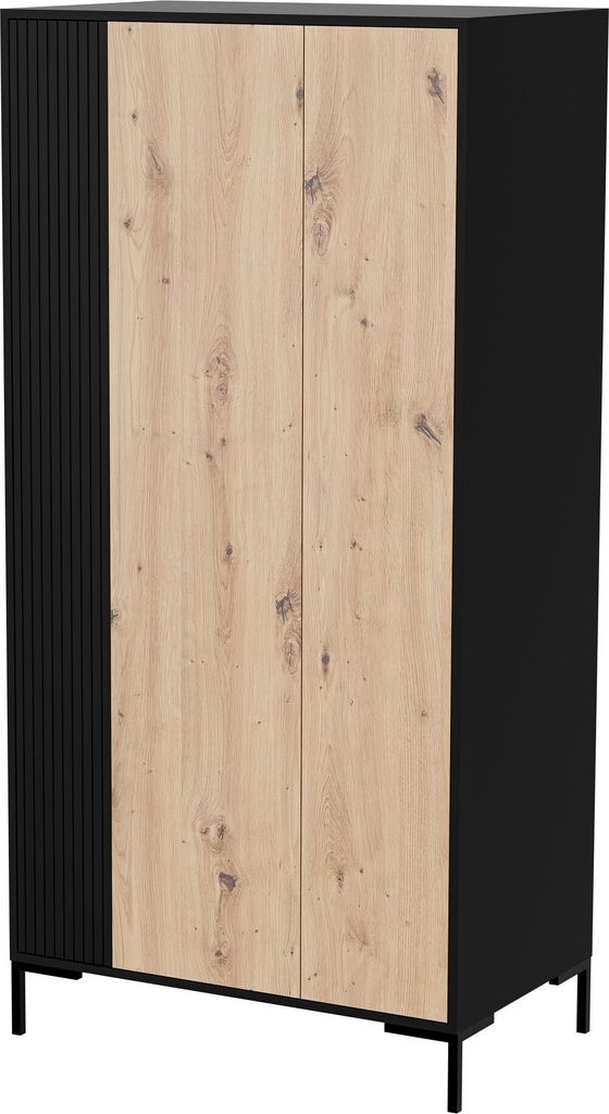 Furniture24 Kleiderschrank Merci Schrank 90 X 184 X 55 Cm 2 Türiger Wohnzimmerschrank Artisan Eiche/Schwarz