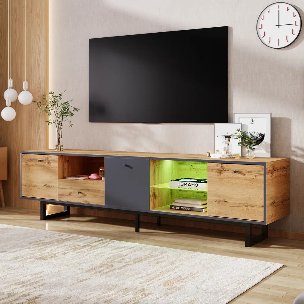 Banc TV avec Rangement pour Câbles et LED, Solution Salon Ordonné - 5