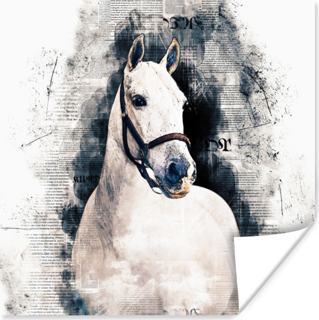 MuchoWow Poster Pferd - Zaumzeug - Zeitung - Mädchen - Kinder - Mädchen 50x50 cm - Wohnzimmerdekoration