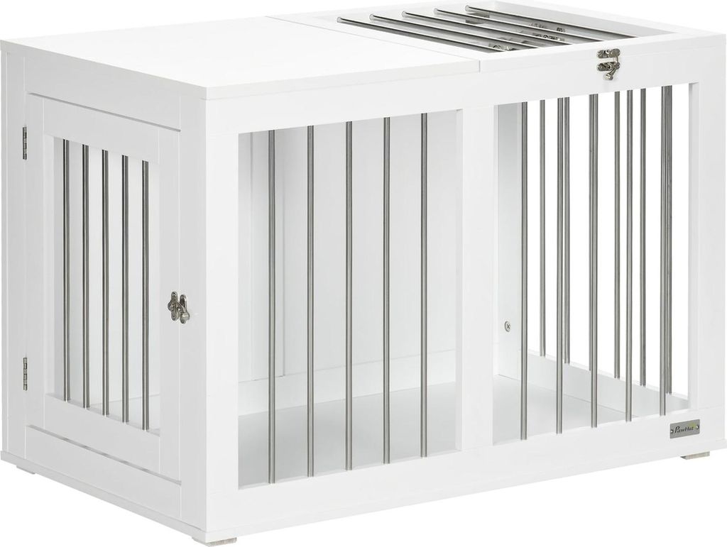 Hundekäfig, Hundehütte, Haustierkäfig Für Mittelgroße Hunde, Hundebox Mit Türen, Hundehaus, Transportkäfig, Weiß, 80 X 50 X 56,5 Cm