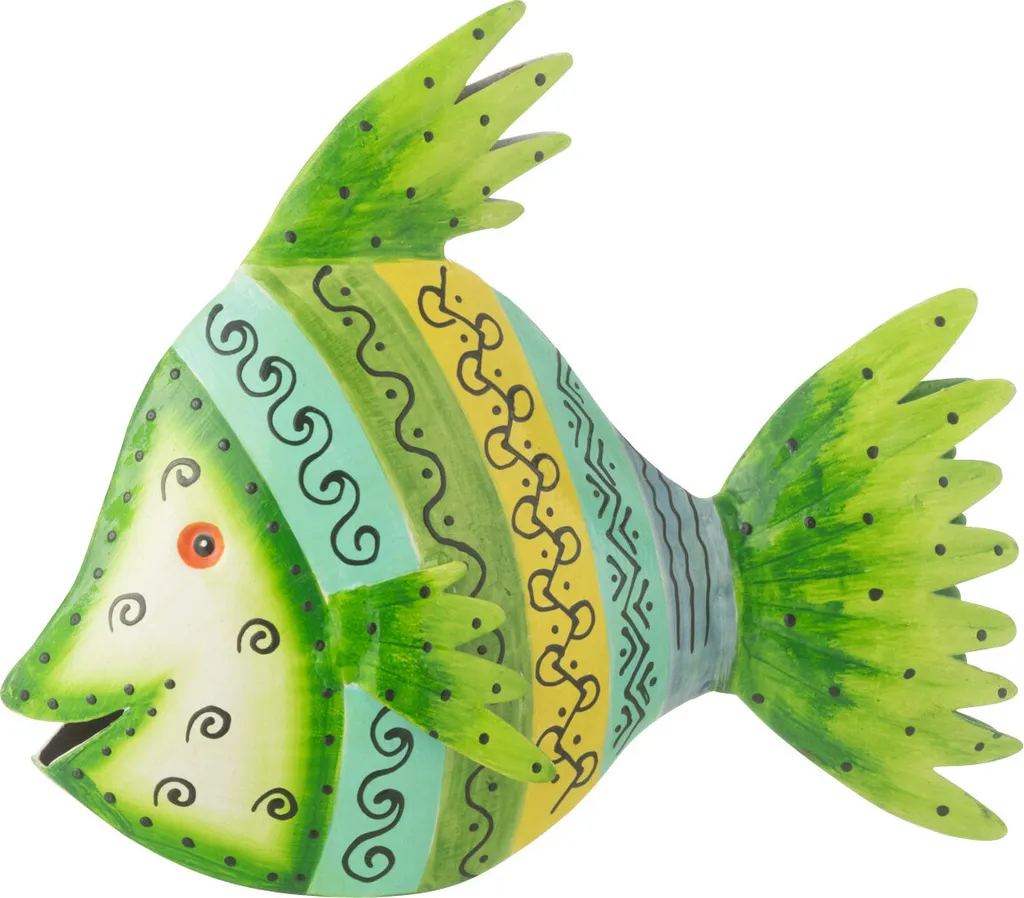 Statue Poisson en Fer Azur et Vert J-Line - Objet de Déco Bord de Mer