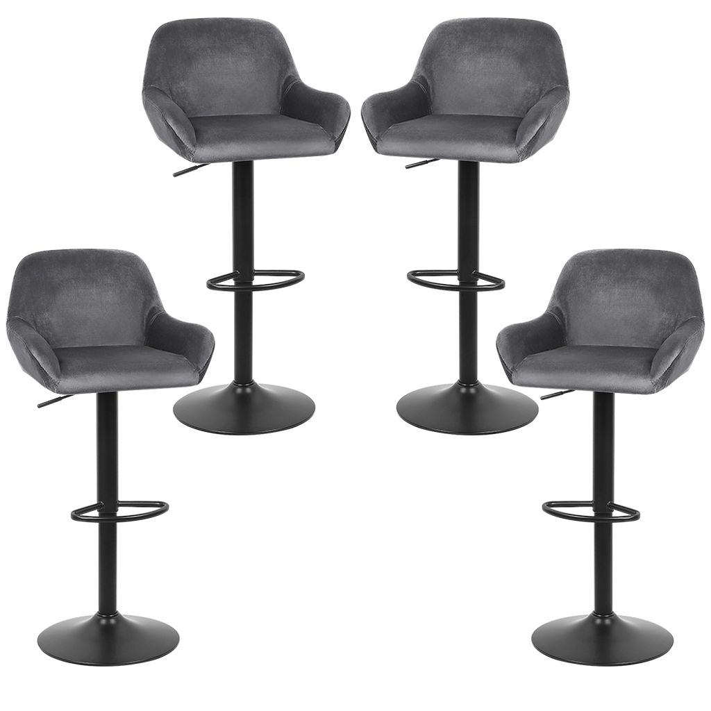 4er-Set Barhocker aus Samt Bistrohocker höhenverstellbar dunkelgrau