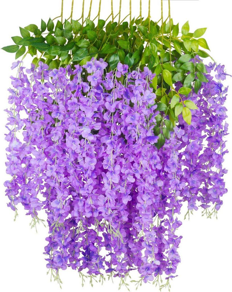 Wisteria Künstliche Blume Bushy Silk Vine Hängende Girlande für Hochzeit Garten Outdoor Grün Büro Wanddekoration, Lila