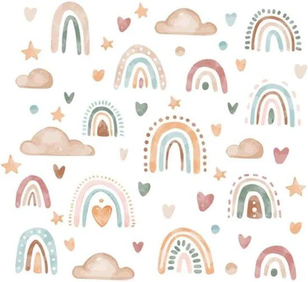 Autocollants muraux cercle de cœurs arc-en-ciel pour chambre d'enfant