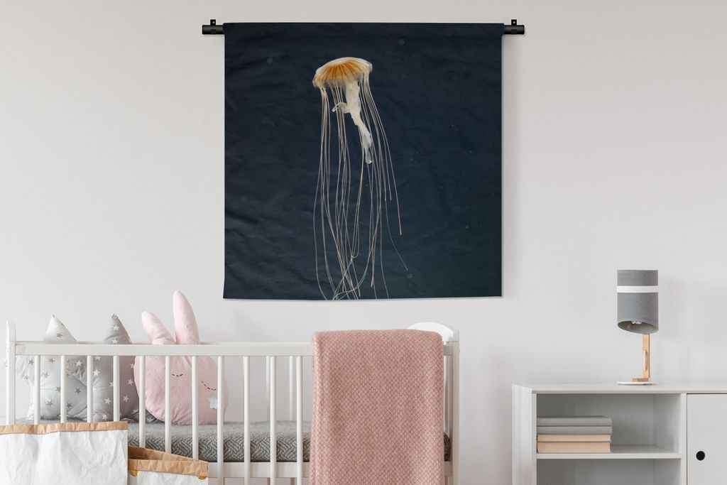 MuchoWow Wandteppich Wandbehang Qualle - Orange - Meer 90x90 cm Tapisserie Dekoration Wandtuch - Wandaufhänger