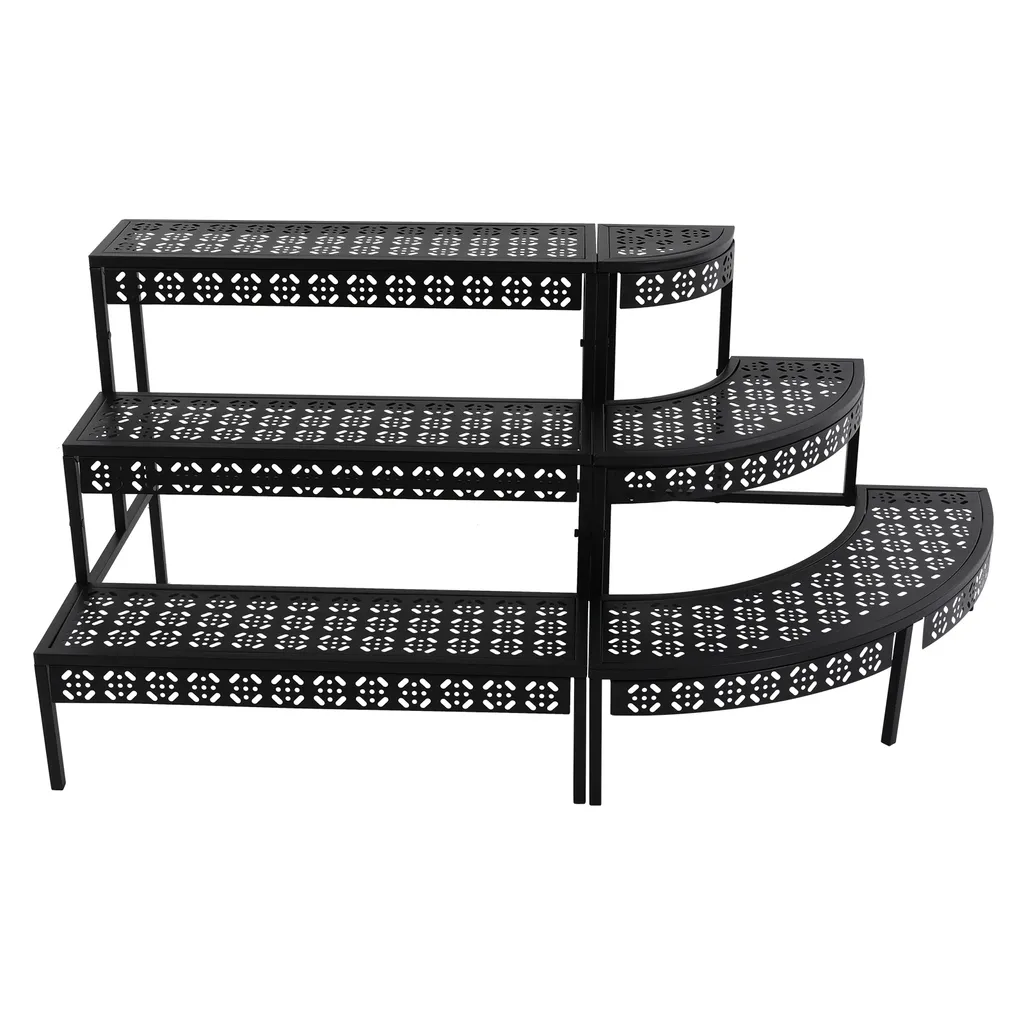 Support pot de fleurs 3 étages en métal noir - Stable et Décoratif