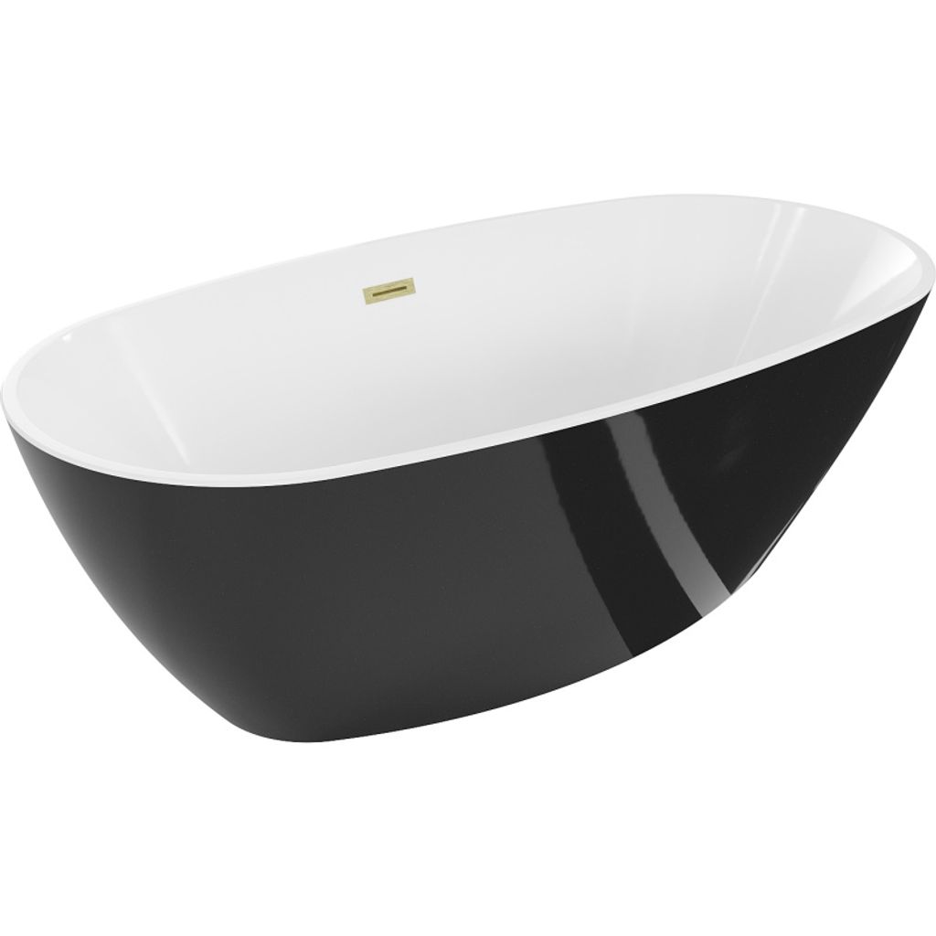 Mexen Eris freistehende Badewanne 170 x 80 cm, weiß/schwarz, gebürstete goldene Überlauf - 53441708075-55