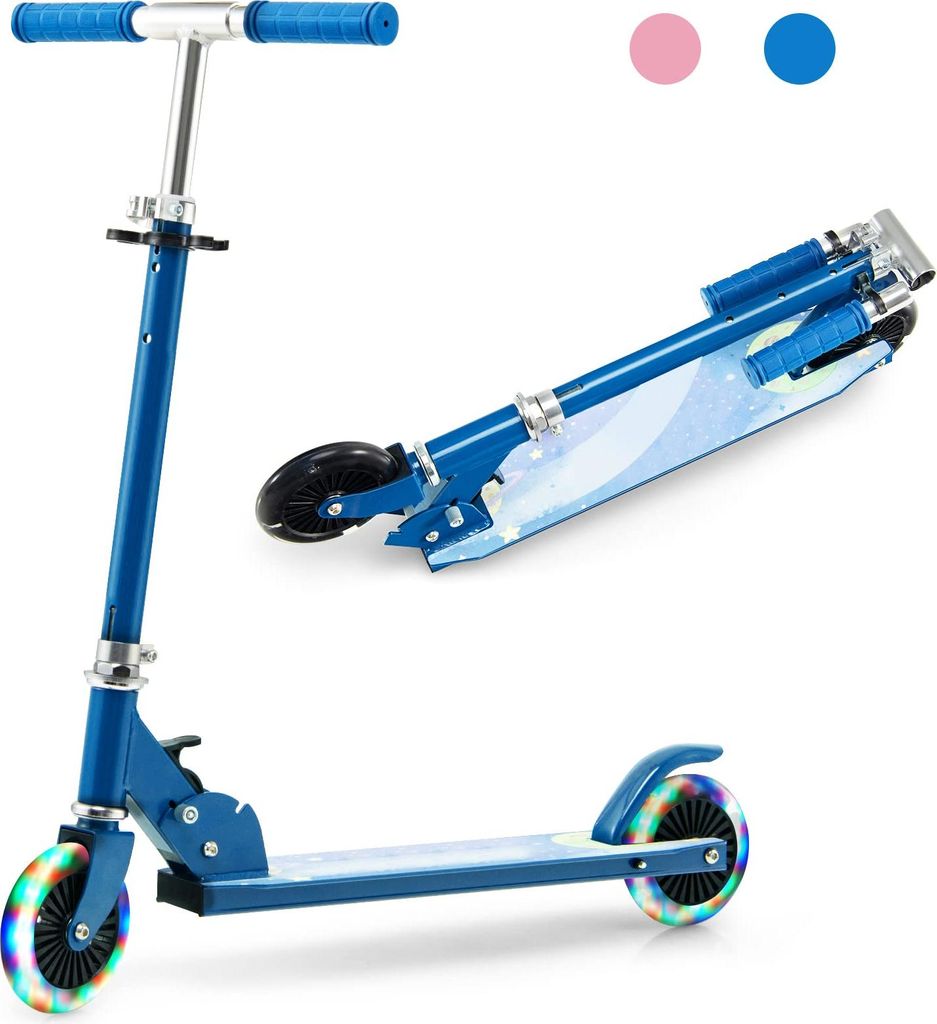 GOPLUS Scooter Kinder, 2-Rad-Roller mit blinkenden Rädern, verstellbarem Lenker & Hinterradbremse, klappbar Trickscooter für Kinder ab 3 Jahren, ...
