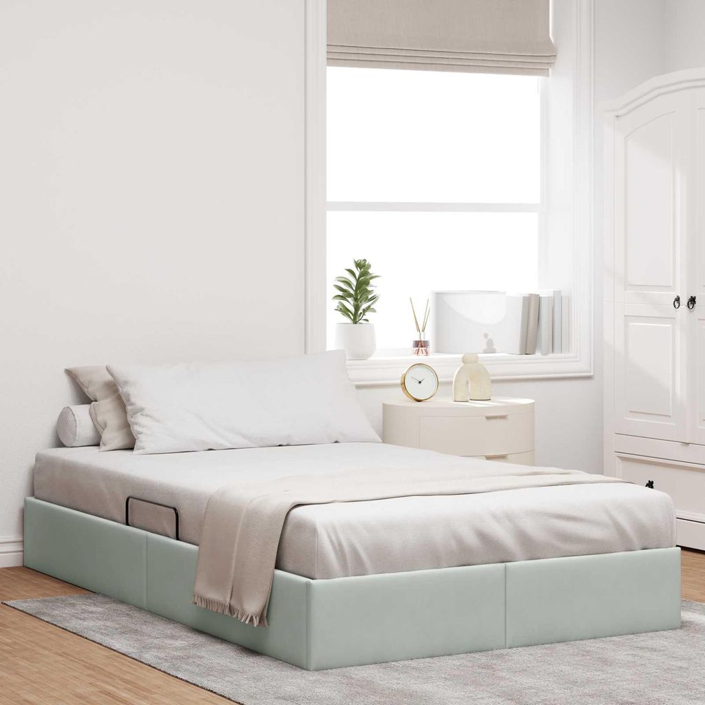Maison Exclusive - Ottoman Bettgestell mit Speicher Hellgrau 120 x 190 cm Samt