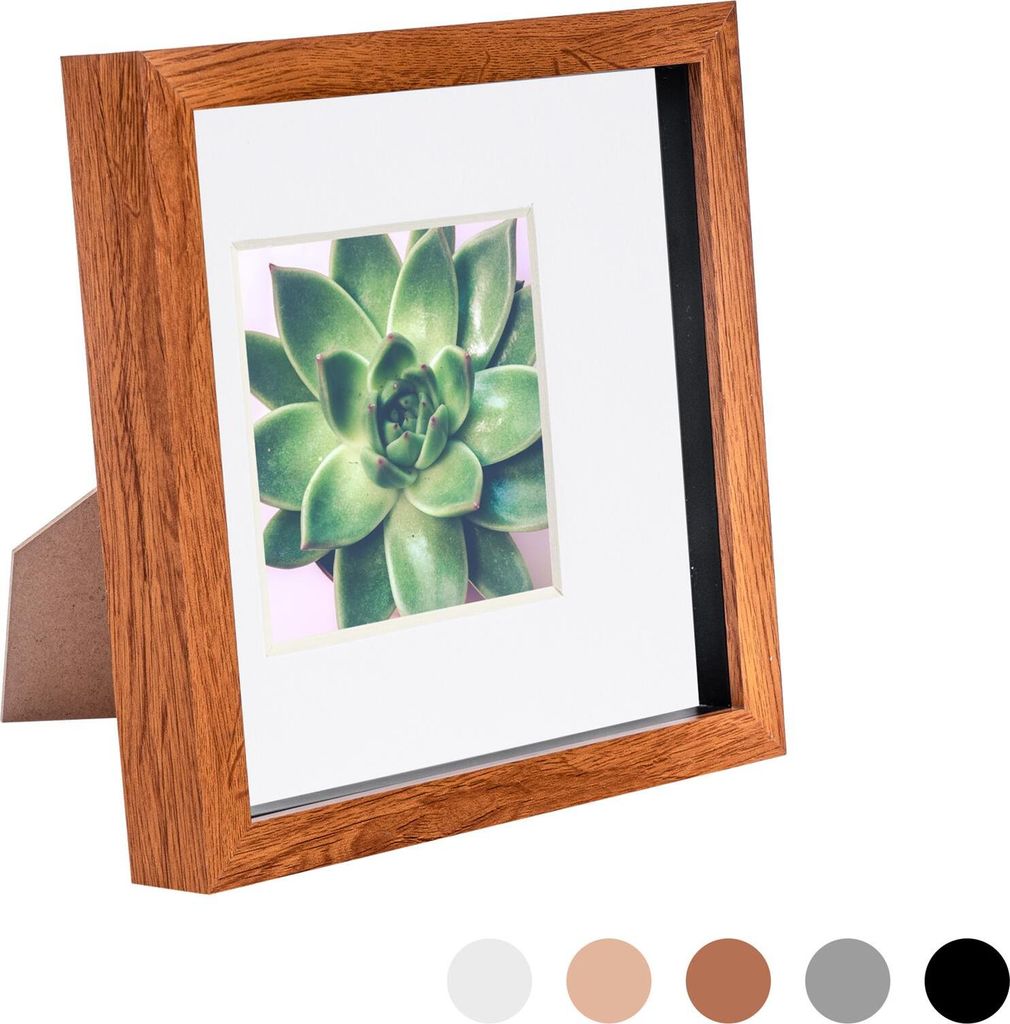 Nicola Spring 8 x 8 3D-Schatten-Kasten-Foto-Rahmen - Pop-up-Anzeige Bilderrahmen mit 4 x 4 Montage - Glas Aperture - Dark Wood