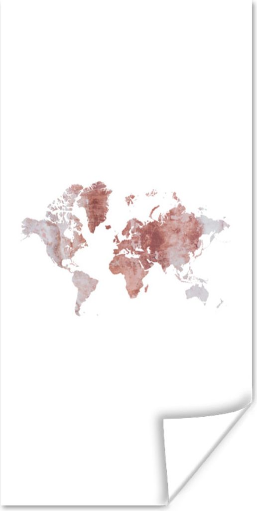 MuchoWow Poster Weltkarte - Rosa - Farbe 80x160 cm - Kinderzimmer