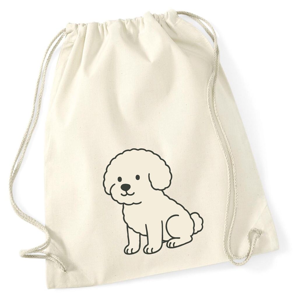 Huuraa Turnbeutel Bichon Frisé Comic Bichie 12 Liter Natural Baumwolle Rucksack Geschenkidee