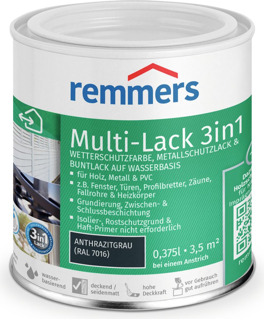 Remmers Multi-Lack 3in1 anthrazitgrau (RAL 7016) 0,375 l, Lackfarbe