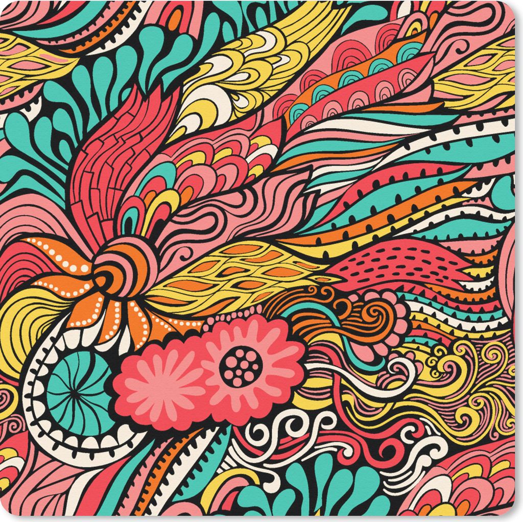 MuchoWow Mauspad Mousepad Bohème - Muster - Blumen 20x20 cm - Mousepads - Maus Mat - Pad - Mausunterlage - Desk Mat - Bureauartikeln