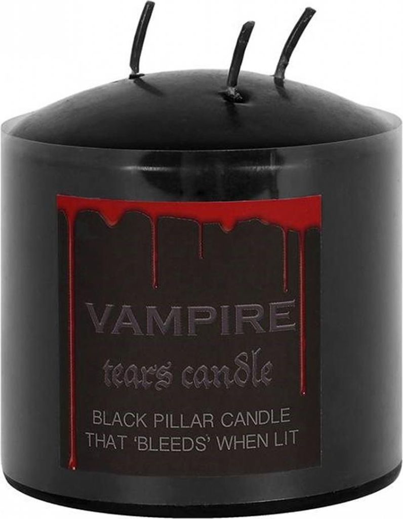 Schwarze Stumpenkerze mit Roten Vampir Tränen 7,5cm Produktbild 