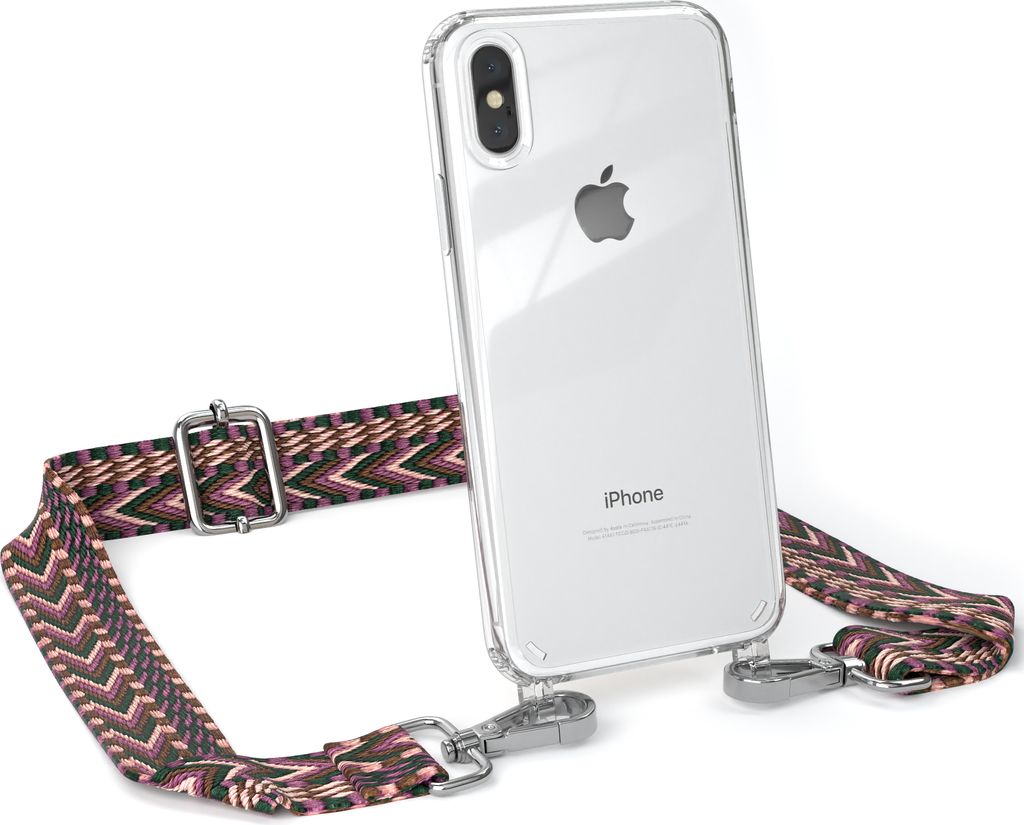 EAZY CASE Handykette - Verstellbarer Trageriemen kompatibel mit Apple iPhone X / XS, Handykordel mit transparenter Silikon-Hülle, Band in Lila