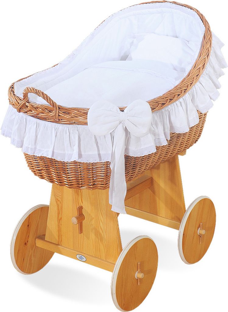 MY SWEET BABY Spädbarnssäng Naturfaser Weiß mit Holzrahmen und PREMIUM-Matratze